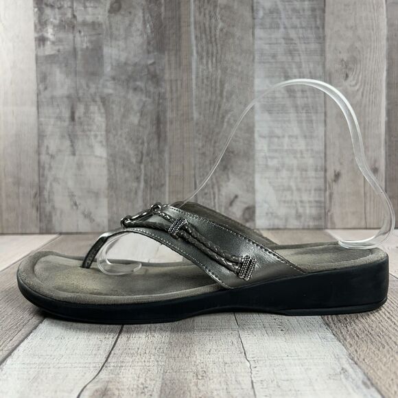 Minnetonka Women's Silverthorne Thong Sandals Flip Flops Leather Silver Size 9 - Picture 7 of 12
